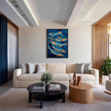 Blue Fish Coastal Wall Decor – Stylized Ocean Fish in Swirling Water