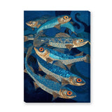 Blue Fish Coastal Wall Decor – Stylized Ocean Fish in Swirling Water