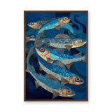 Blue Fish Coastal Wall Decor – Stylized Ocean Fish in Swirling Water