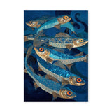 Blue Fish Coastal Wall Decor – Stylized Ocean Fish in Swirling Water