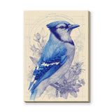 Blue Jay Botanical Traditional Wall Art Poster – Cream Floral Line Study