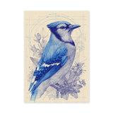 Blue Jay Botanical Traditional Wall Art Poster – Cream Floral Line Study