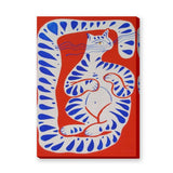 Blue Striped Cat Abstract Wall Art Poster – Playful Red Animal Print
