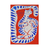 Blue Striped Cat Abstract Wall Art Poster – Playful Red Animal Print