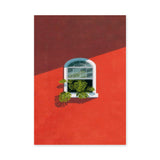 Botanical Architecture Modern Wall Art Print – Monstera Window on Red Wall