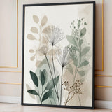 Botanical Line Art Wall Art Poster – Soft Sage and Beige Foliage