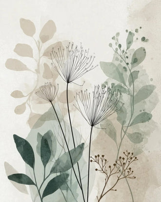 Botanical Line Art Wall Art Poster – Soft Sage and Beige Foliage
