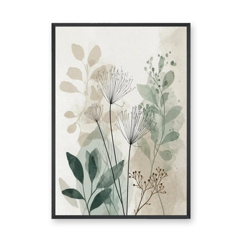 Botanical Line Art Wall Art Poster – Soft Sage and Beige Foliage