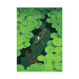Botanical Modern Wall Decor – Koi Pond Lily Pad Boat Illustration