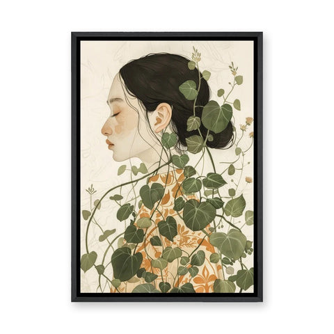 Botanical Portrait Modern Boho Wall Decor – Woman with Green Vines