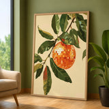 Botanical Retro Wall Decor – Orange Disco Ball Fruit Among Leaves