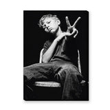 Boy Portrait Photography Modern Minimalist Wall Decor – Black and White Peace Sign Photo