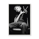 Boy Portrait Photography Modern Minimalist Wall Decor – Black and White Peace Sign Photo
