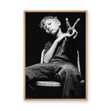 Boy Portrait Photography Modern Minimalist Wall Decor – Black and White Peace Sign Photo