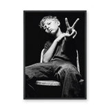 Boy Portrait Photography Modern Minimalist Wall Decor – Black and White Peace Sign Photo