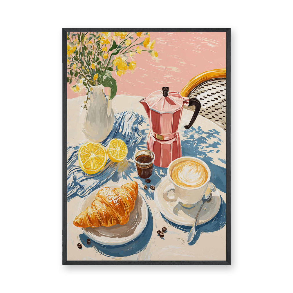 Breakfast Coffee Croissant Modern Wall Decor – Sunny Cafe Still Life