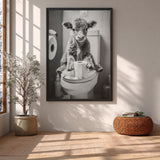 Calf Photography Vintage Wall Art Poster – Humorous Bathroom Cow Print