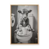 Calf Photography Vintage Wall Art Poster – Humorous Bathroom Cow Print