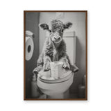 Calf Photography Vintage Wall Art Poster – Humorous Bathroom Cow Print