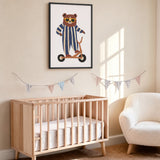 Cartoon Bear Scooter Kids Wall Art Print – Playful Animal Ride Print