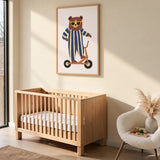 Cartoon Bear Scooter Kids Wall Art Print – Playful Animal Ride Print