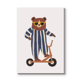 Cartoon Bear Scooter Kids Wall Art Print – Playful Animal Ride Print