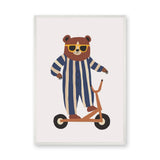 Cartoon Bear Scooter Kids Wall Art Print – Playful Animal Ride Print