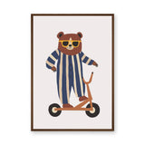 Cartoon Bear Scooter Kids Wall Art Print – Playful Animal Ride Print