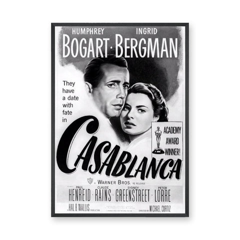 Casablanca Movie Vintage Wall Art Poster – Black and White Film Print