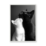 Cat Photography Modern Wall Art Poster – Black and White Cats Nuzzling