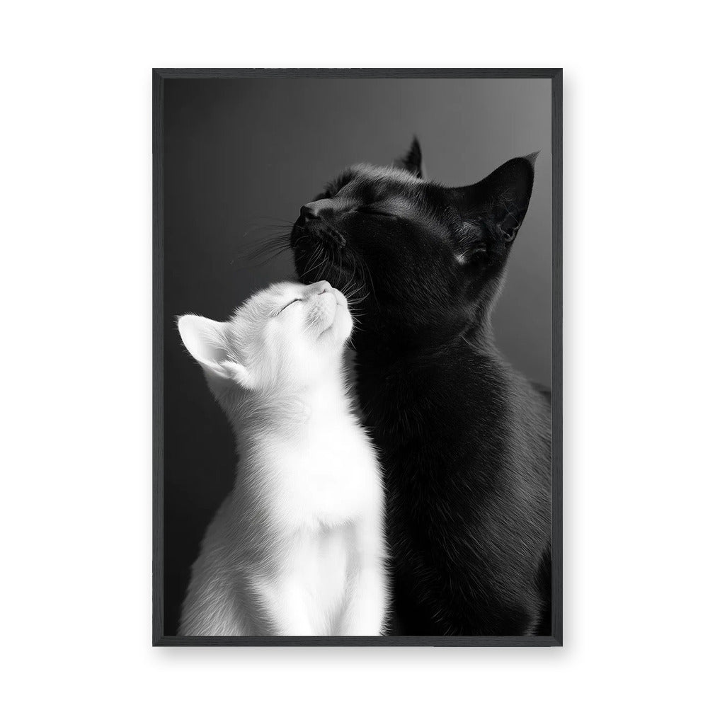 Cat Photography Modern Wall Art Poster – Black and White Cats Nuzzling