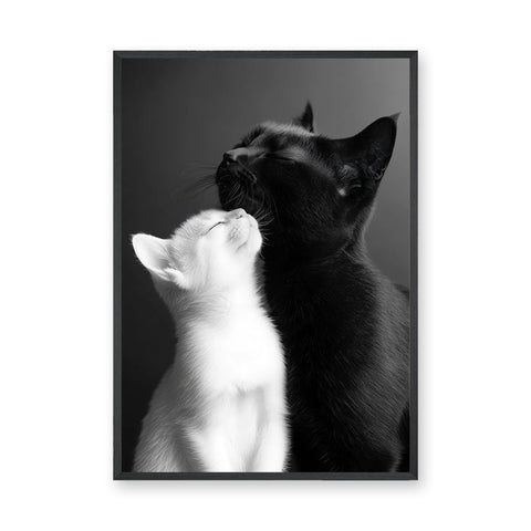 Cat Photography Modern Wall Art Poster – Black and White Cats Nuzzling