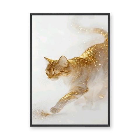 Cat Surreal Wall Art Print – Glittering Gold and White Mist Print