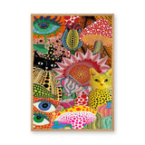 Cats and Florals Maximalist Wall Art Print – Polka Dot Collage Print