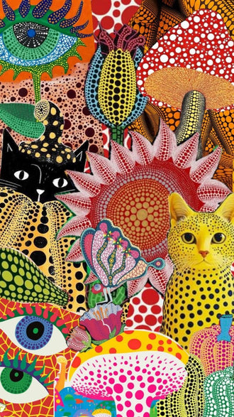 Cats and Florals Maximalist Wall Art Print – Polka Dot Collage Print