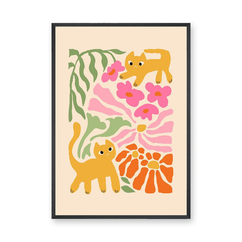 Cats And Flowers Kids Botanical Wall Decor – Playful Floral Cats