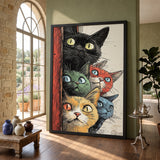 Cats Pop Art Wall Art Poster – Colorful Wide-Eyed Cats Peeking