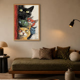 Cats Pop Art Wall Art Poster – Colorful Wide-Eyed Cats Peeking