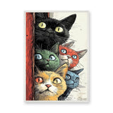 Cats Pop Art Wall Art Poster – Colorful Wide-Eyed Cats Peeking