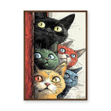 Cats Pop Art Wall Art Poster – Colorful Wide-Eyed Cats Peeking