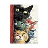 Cats Pop Art Wall Art Poster – Colorful Wide-Eyed Cats Peeking