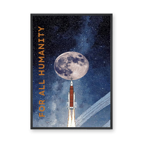 Celestial Typography Modern Wall Art Poster – Rocket Moon Launch Print