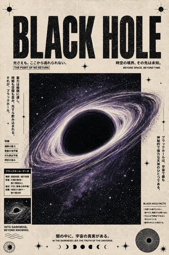 Celestial Typography Vintage Wall Decor – BLACK HOLE Japanese Space Print