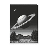 Celestial Vintage Wall Art Poster – Black and White Saturn Mountain Lake
