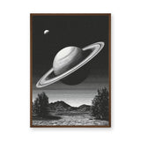 Celestial Vintage Wall Art Poster – Black and White Saturn Mountain Lake