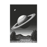 Celestial Vintage Wall Art Poster – Black and White Saturn Mountain Lake