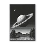 Celestial Vintage Wall Art Poster – Black and White Saturn Mountain Lake