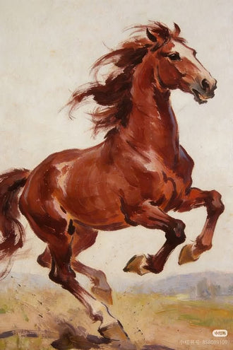 Chestnut Horse Traditional Wall Art Poster – Brown Horse in Earthy Landscape
