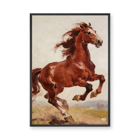 Chestnut Horse Traditional Wall Art Poster – Brown Horse in Earthy Landscape