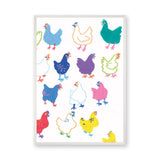 Chicken Kids Wall Art Poster – Colorful Hand-Drawn Hen Pattern